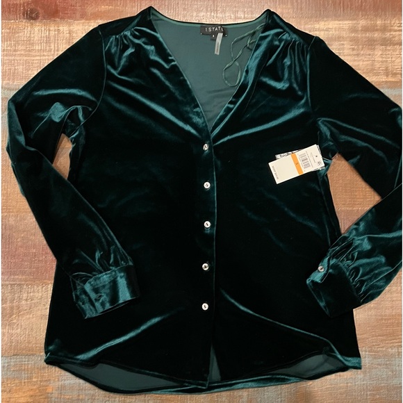 1. State Tops - 1.State top velour blouse hunter  S Host Pick!🎄 ✨🎉🎉✨🎈